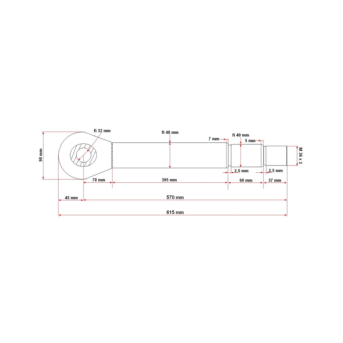 Tija cilindru hidraulic fi48x570 pentru Tractor Forestier